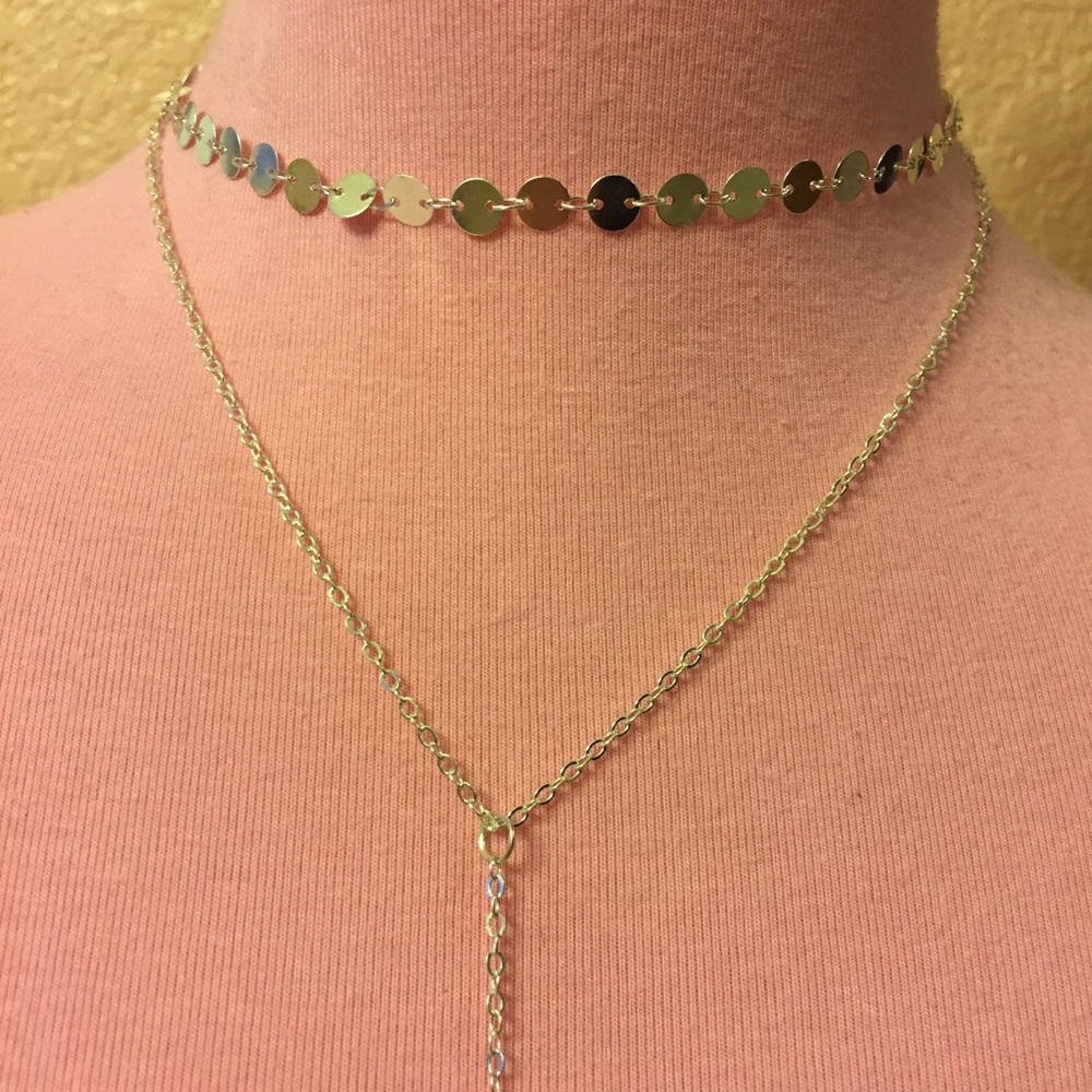 🎀 Lovely Doable layered chain boho circle coin sequin tassel lariat necklace - Picture 3 of 8